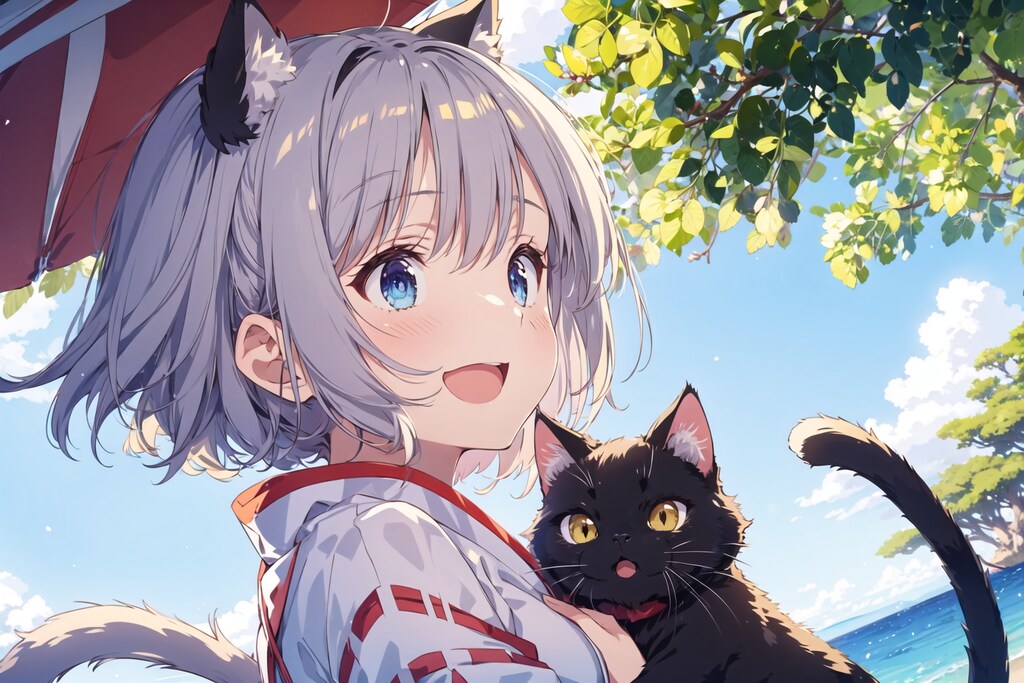 猫巫女様、初めて海を見る