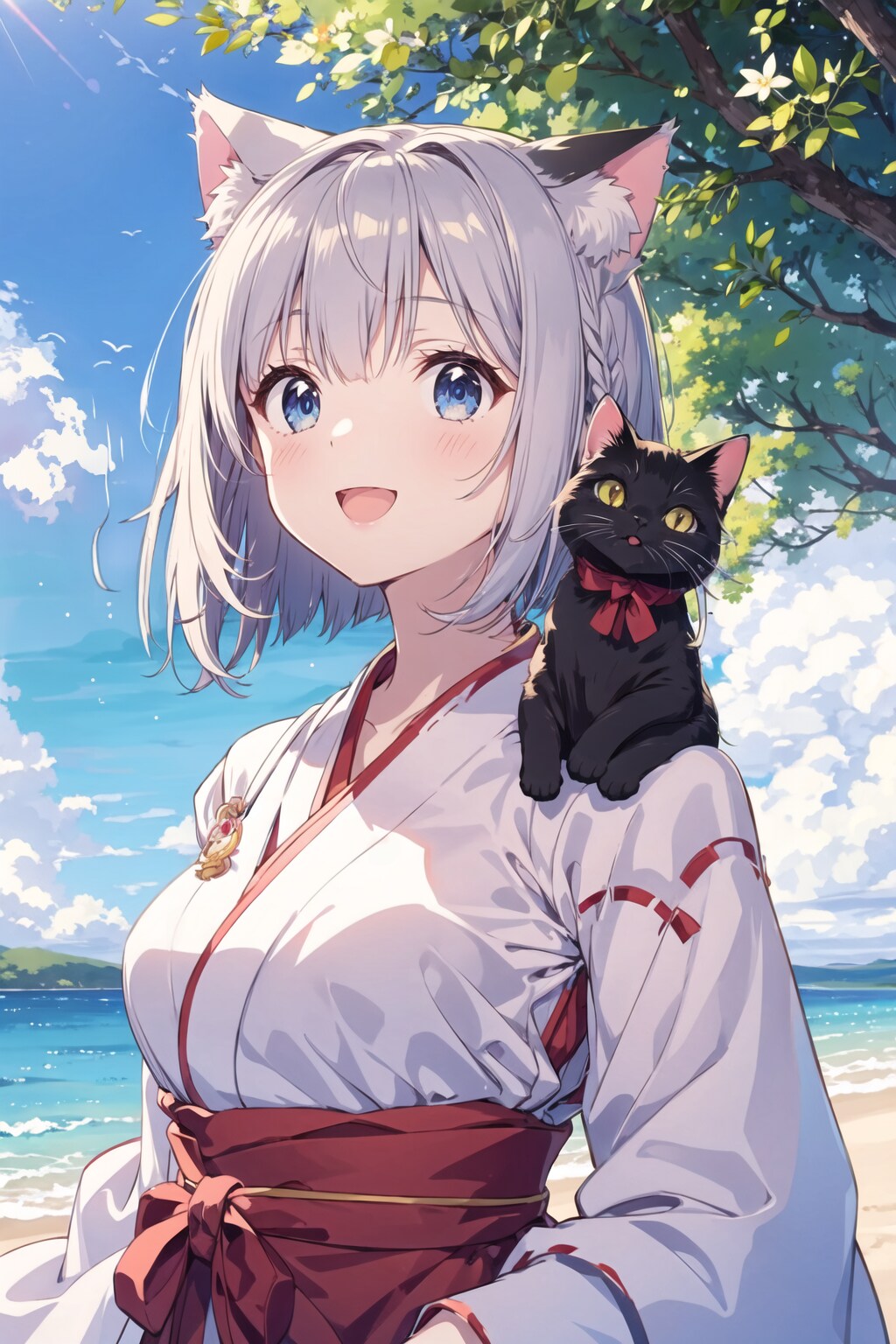 猫巫女様、初めて海を見る