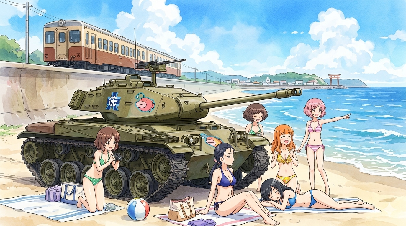 戦車のある風景（海水浴） | の人気AIイラスト・グラビア