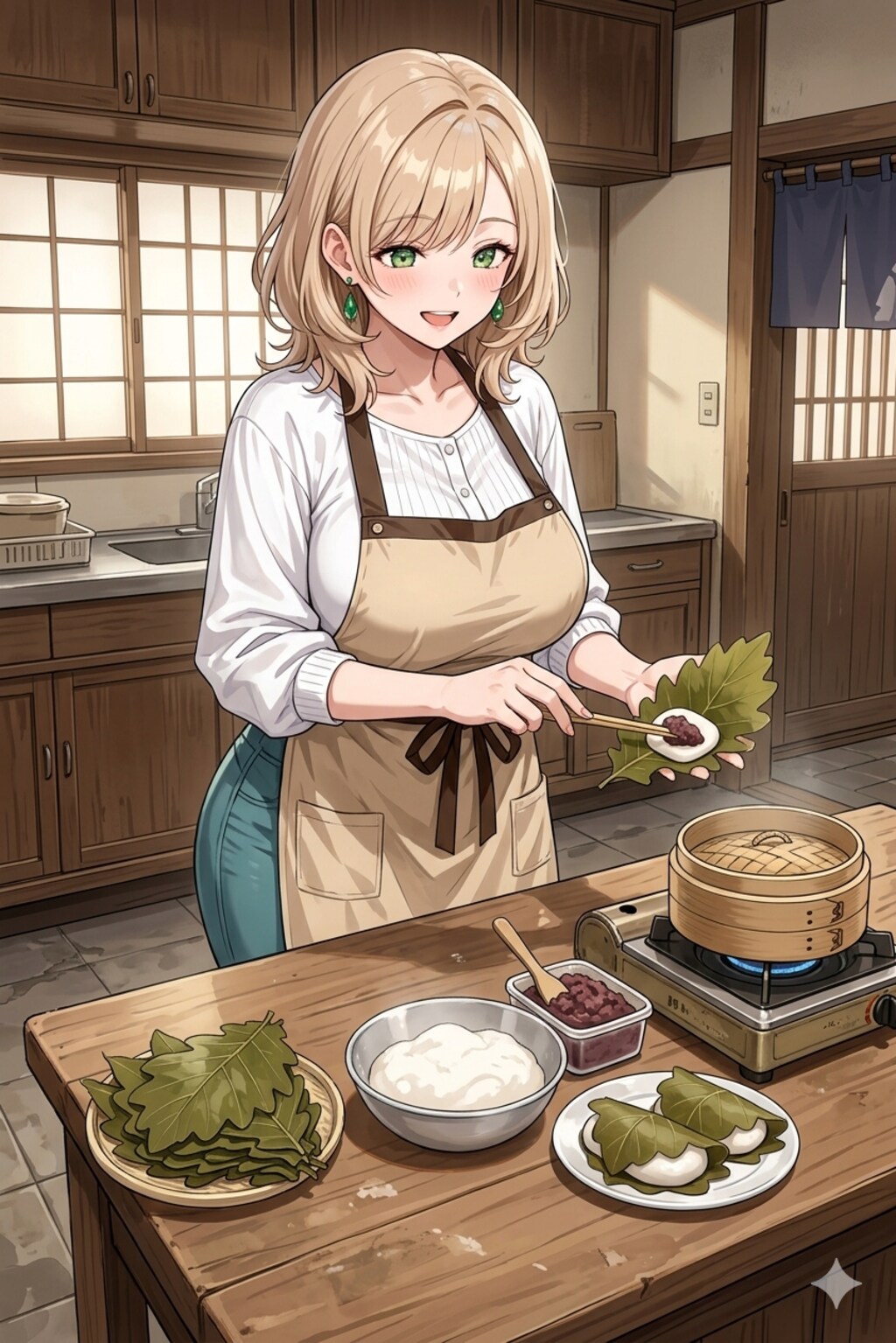 柏餅を作る柚月さん
