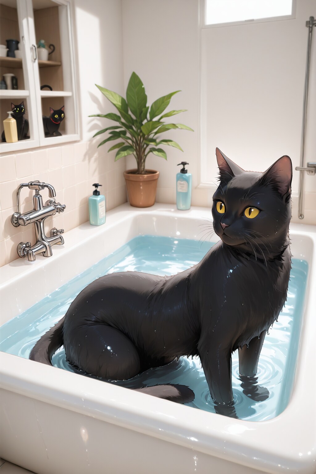 水でびしょ濡れニャ！