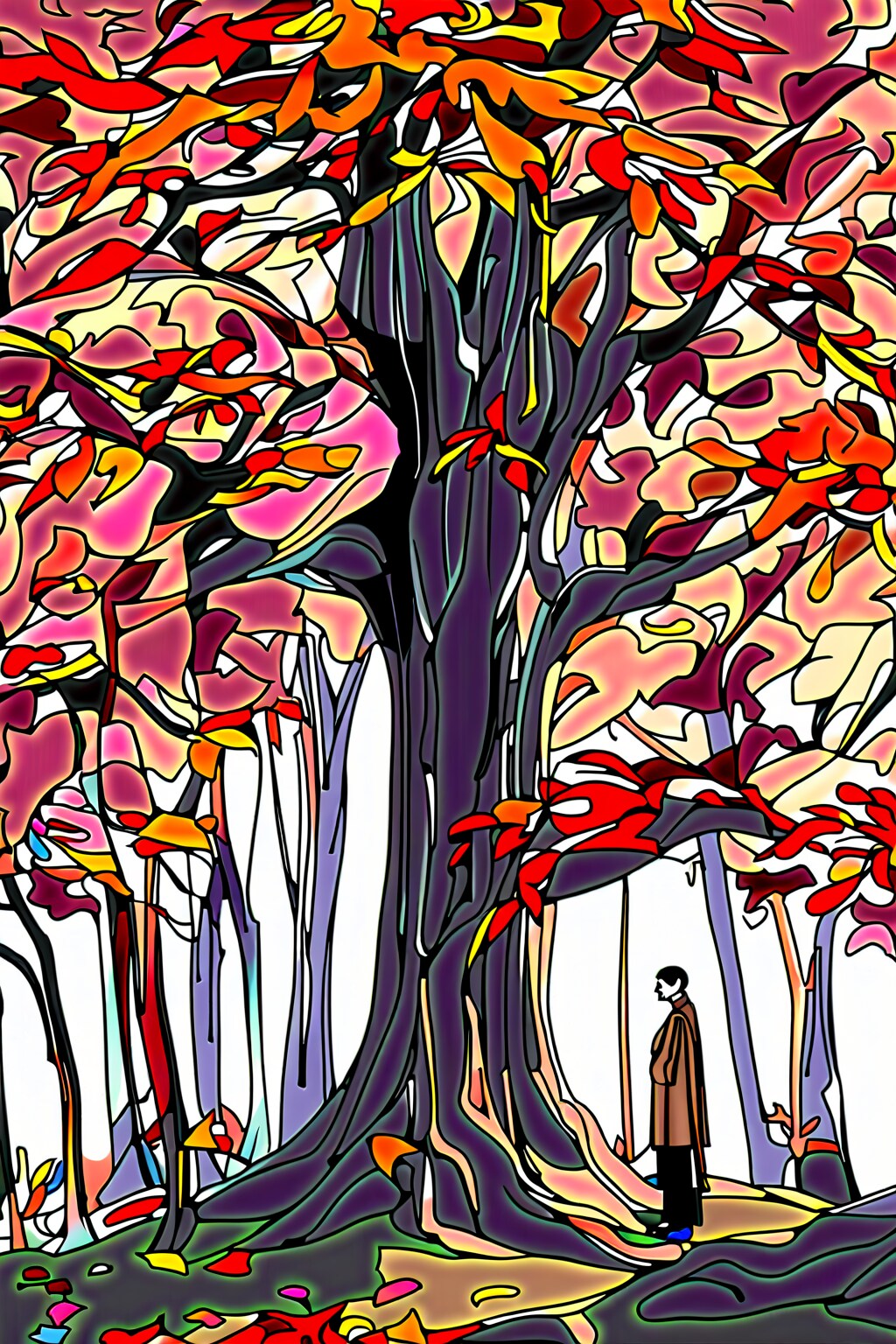 A man stands silently beneath the maple tree, lost in contemplation. | の人気AIイラスト・グラビア