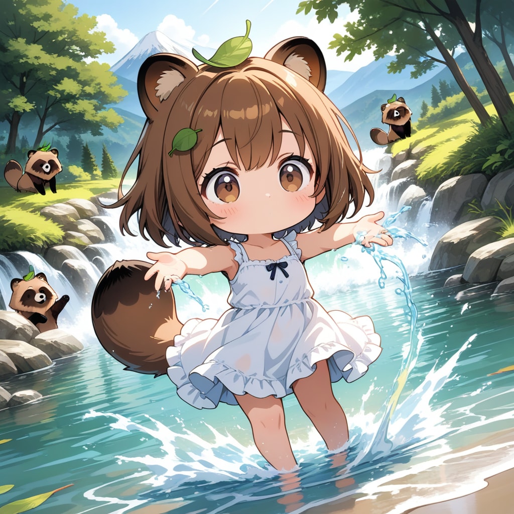 狸たちと川遊び