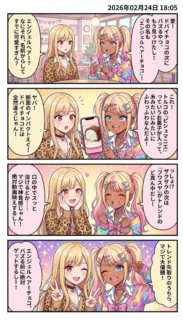 ドバイチョコの次はコレ！「エンジェルヘアーチョコ」　毎日漫画18時