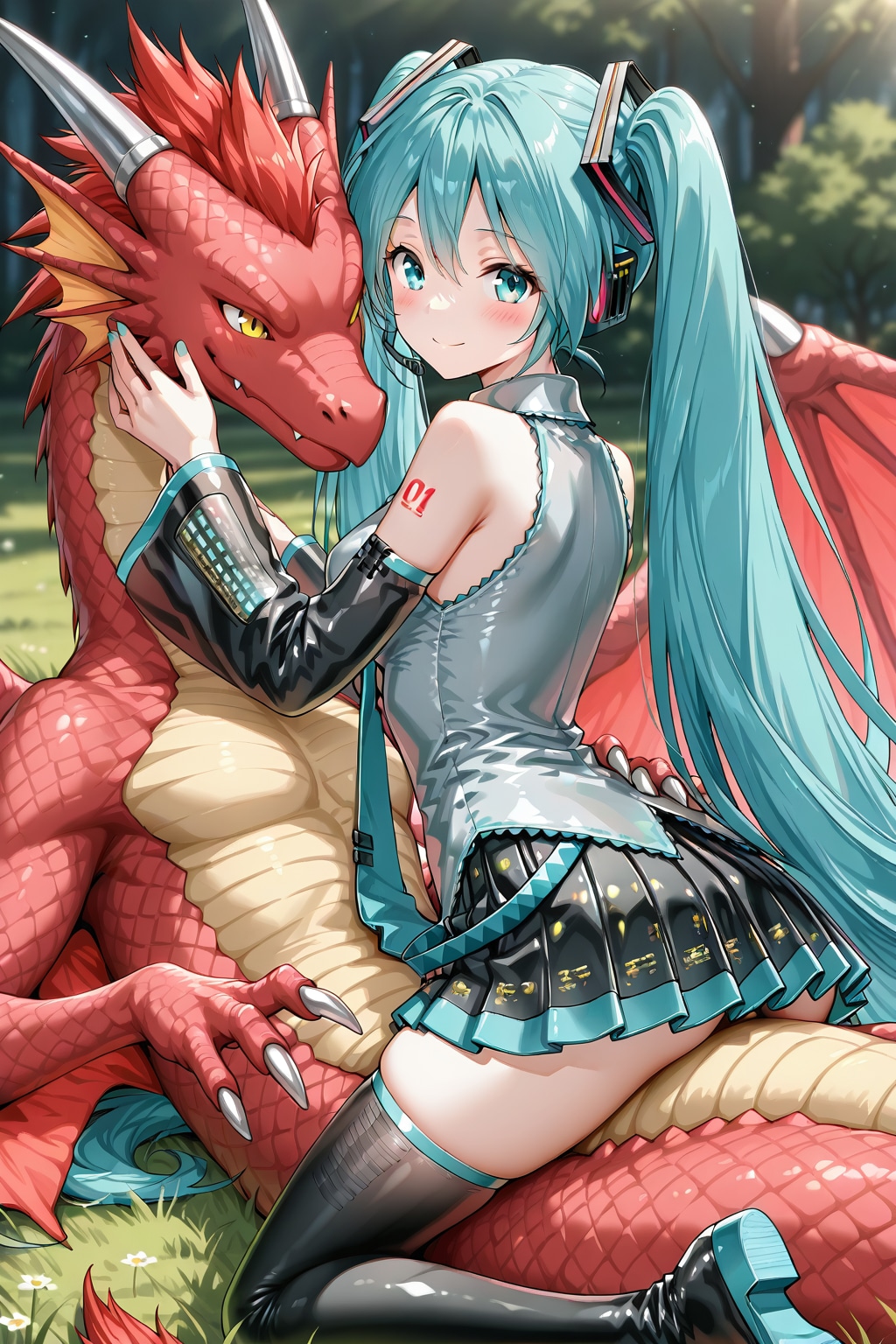 ドラゴンと戯れるミクちゃん