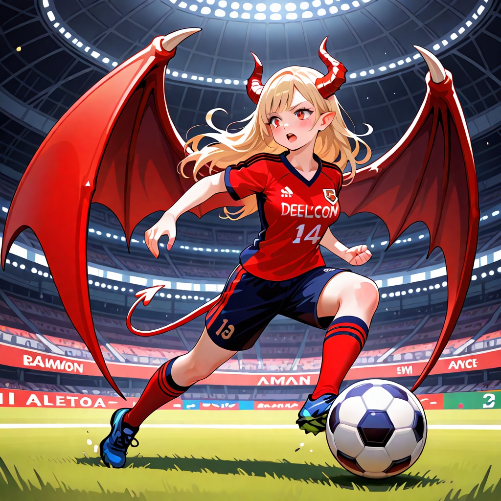 サッカーをする悪魔っ子260613