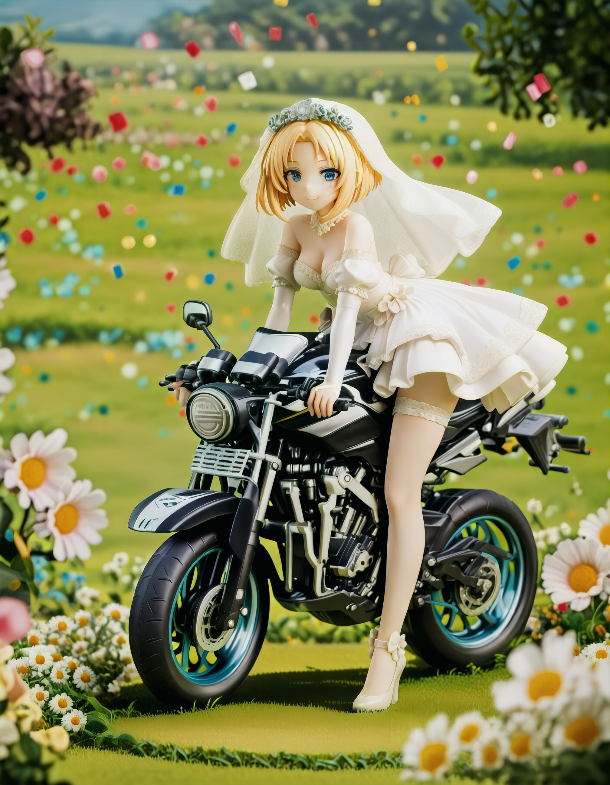 バイクとウェディングドレス