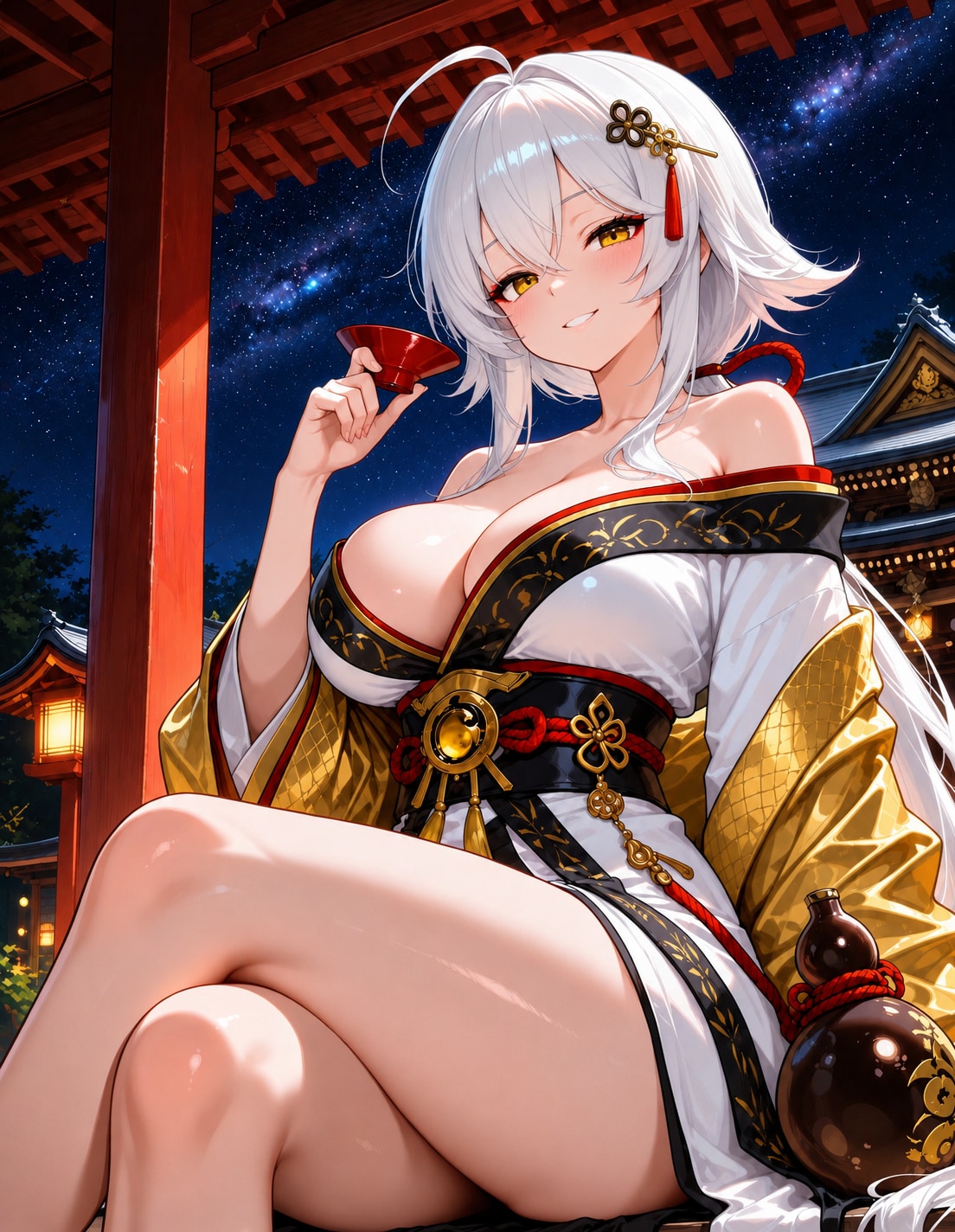 艶やかな浴衣姿でお酒を楽しむ豊穂乃果様🍶