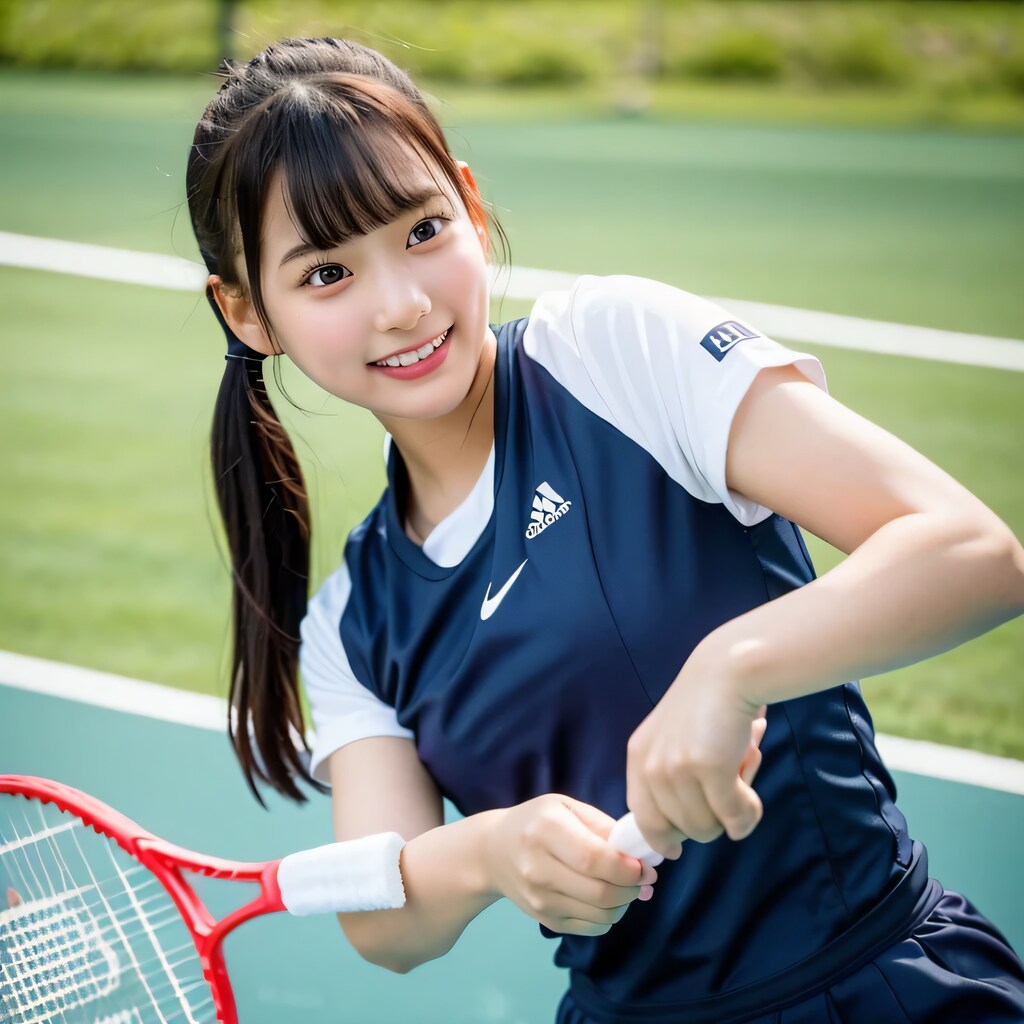 黒髪ツインテでテニスウェアの美女３