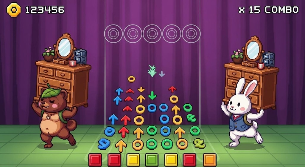 タンスを背負ってダンスバトルするたぬきとうさぎ