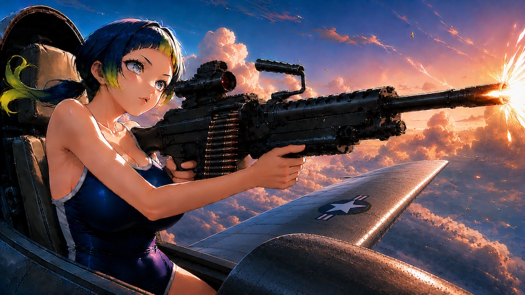 スクール水着さん　機関銃　戦闘機