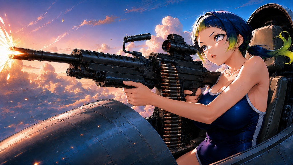 スクール水着さん　機関銃　戦闘機
