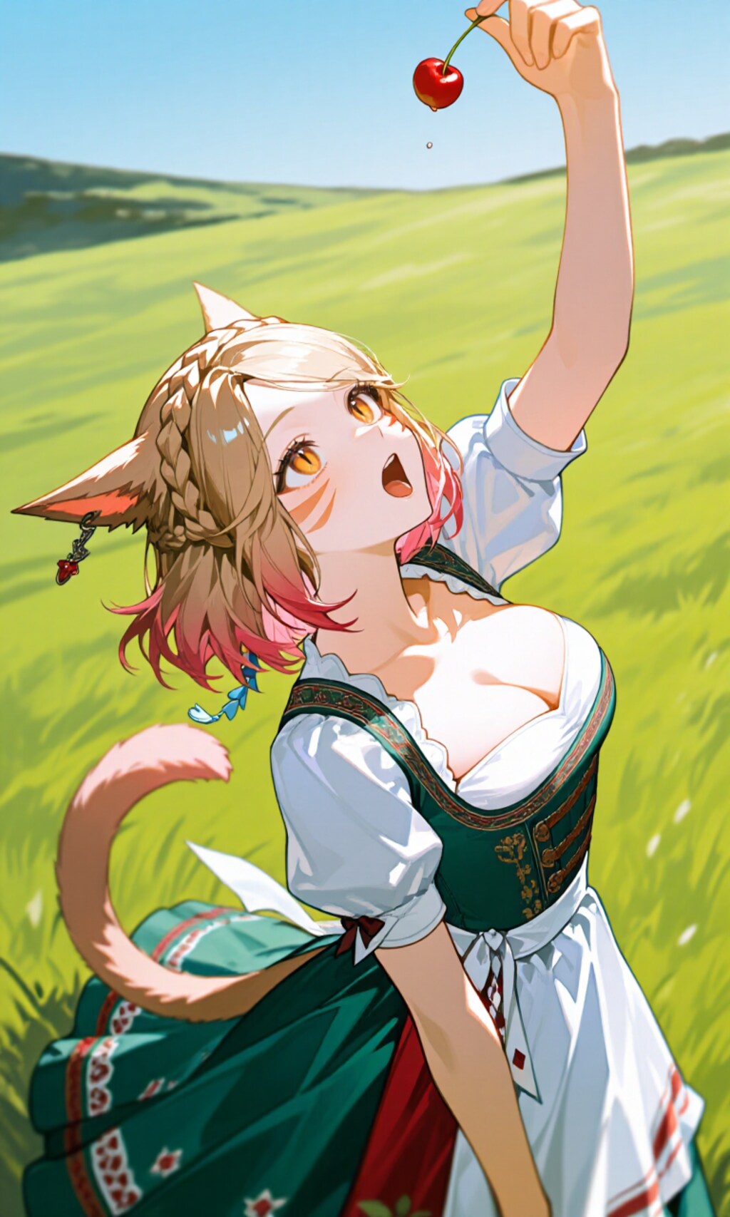 さくらんぼを食べる猫娘