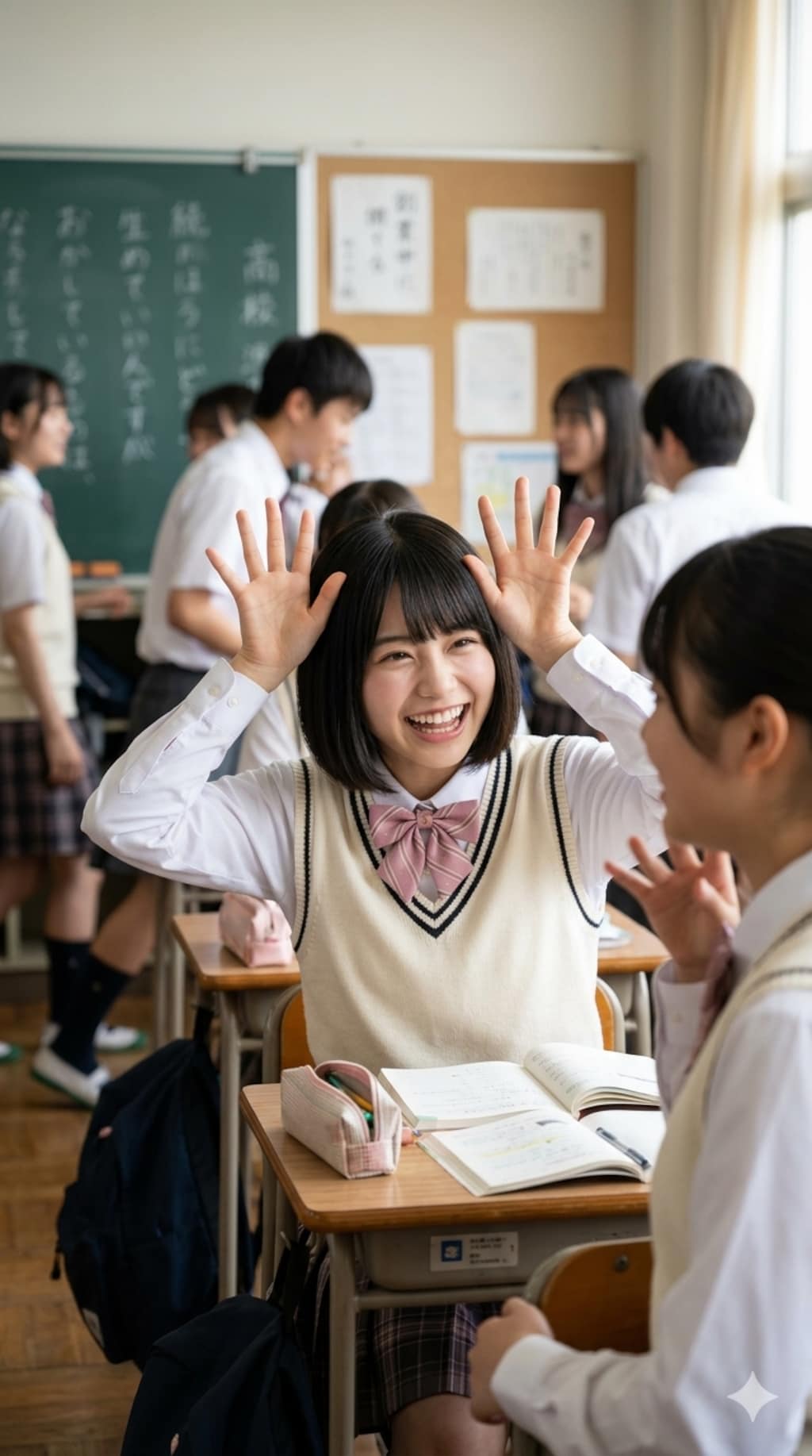 うさ耳ポーズの連鎖が止まらない…ッ！！クラス中を巻き込む“連続超cuteウサぴょん革命”の破壊力に、クラスの男子全員のリミットゲージが完全にぶっ壊れて理性が秒で蒸発した件！！💦✨
