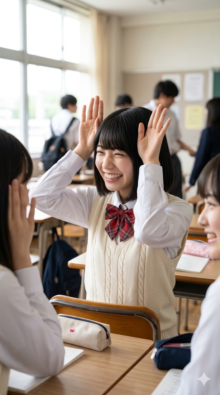 うさ耳ポーズの連鎖が止まらない…ッ！！クラス中を巻き込む“連続超cuteウサぴょん革命”の破壊力に、クラスの男子全員のリミットゲージが完全にぶっ壊れて理性が秒で蒸発した件！！💦✨