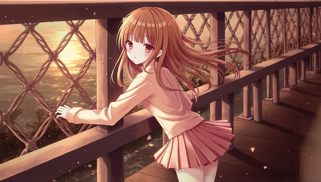 夕陽に染まるの少女