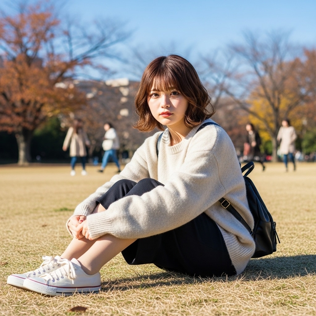 秋の公園で日向ぼっこ | の人気AIイラスト・グラビア