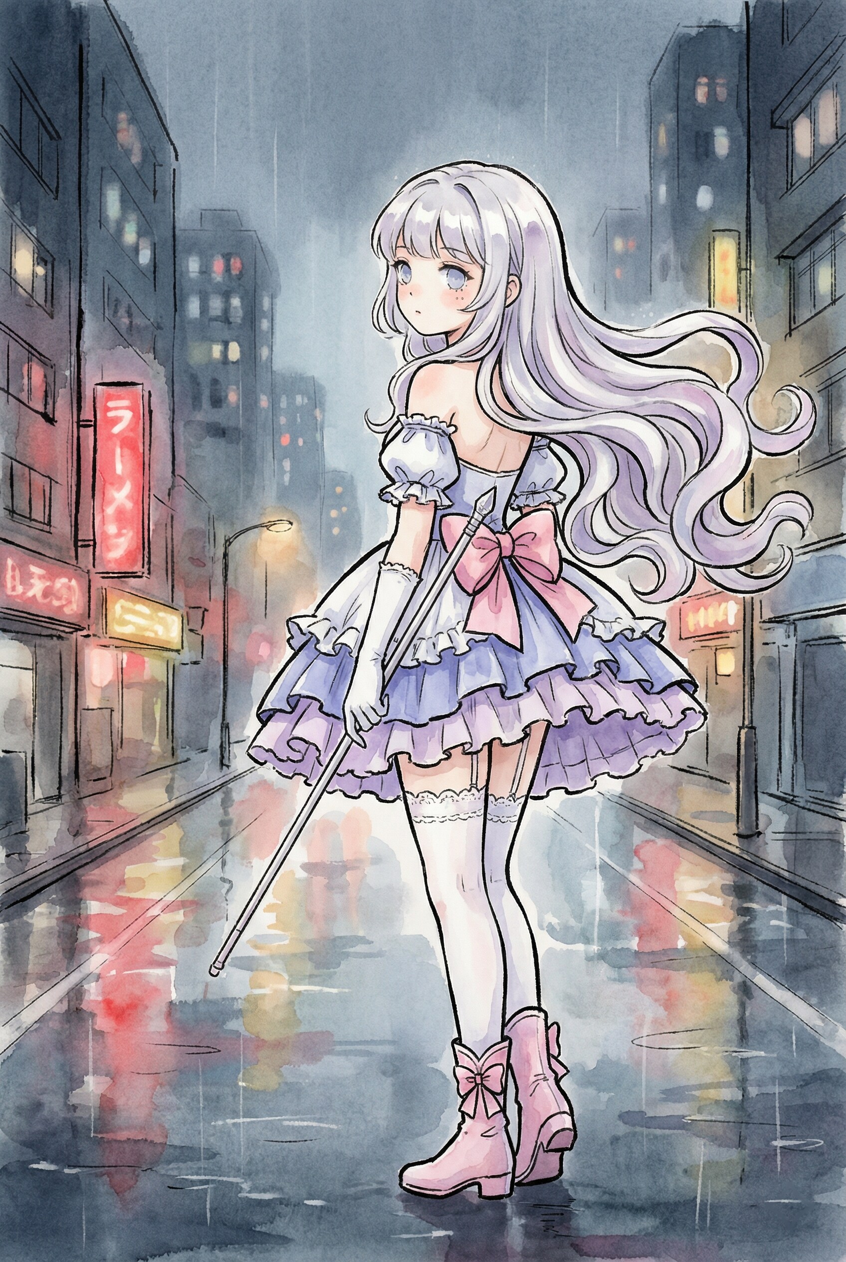 雨街に舞う蒼華姫 | の人気AIイラスト・グラビア