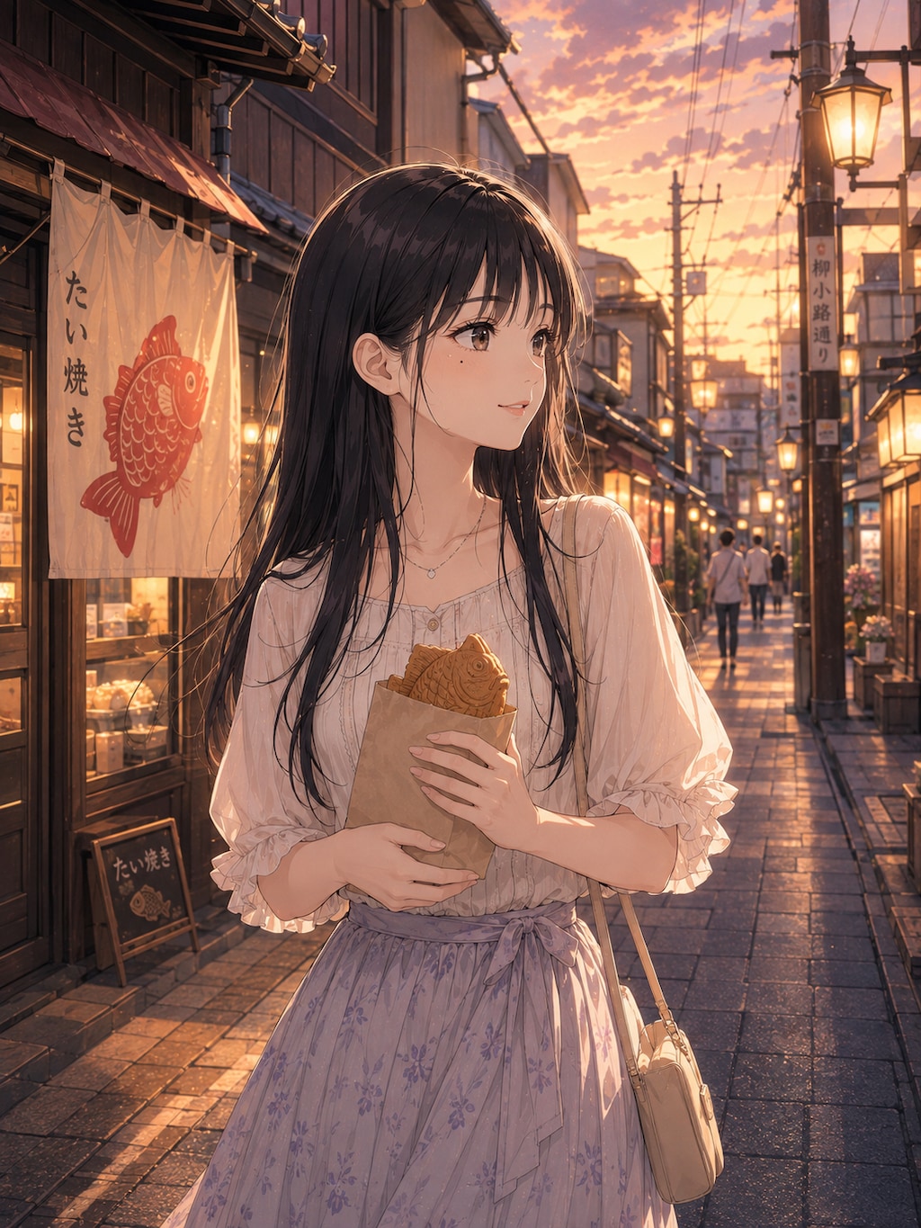 夕暮れの商店街と、たい焼きのユキ