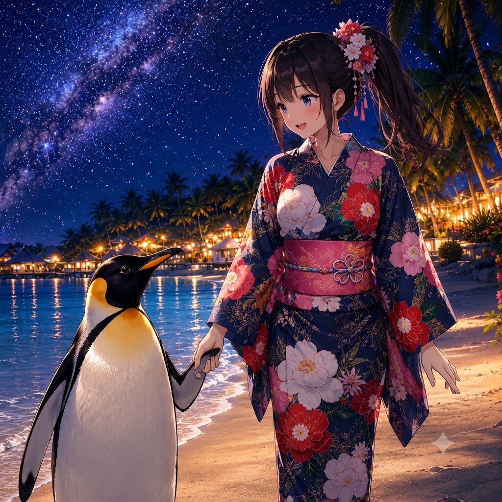 ペンギンと歩くリゾートビーチ
