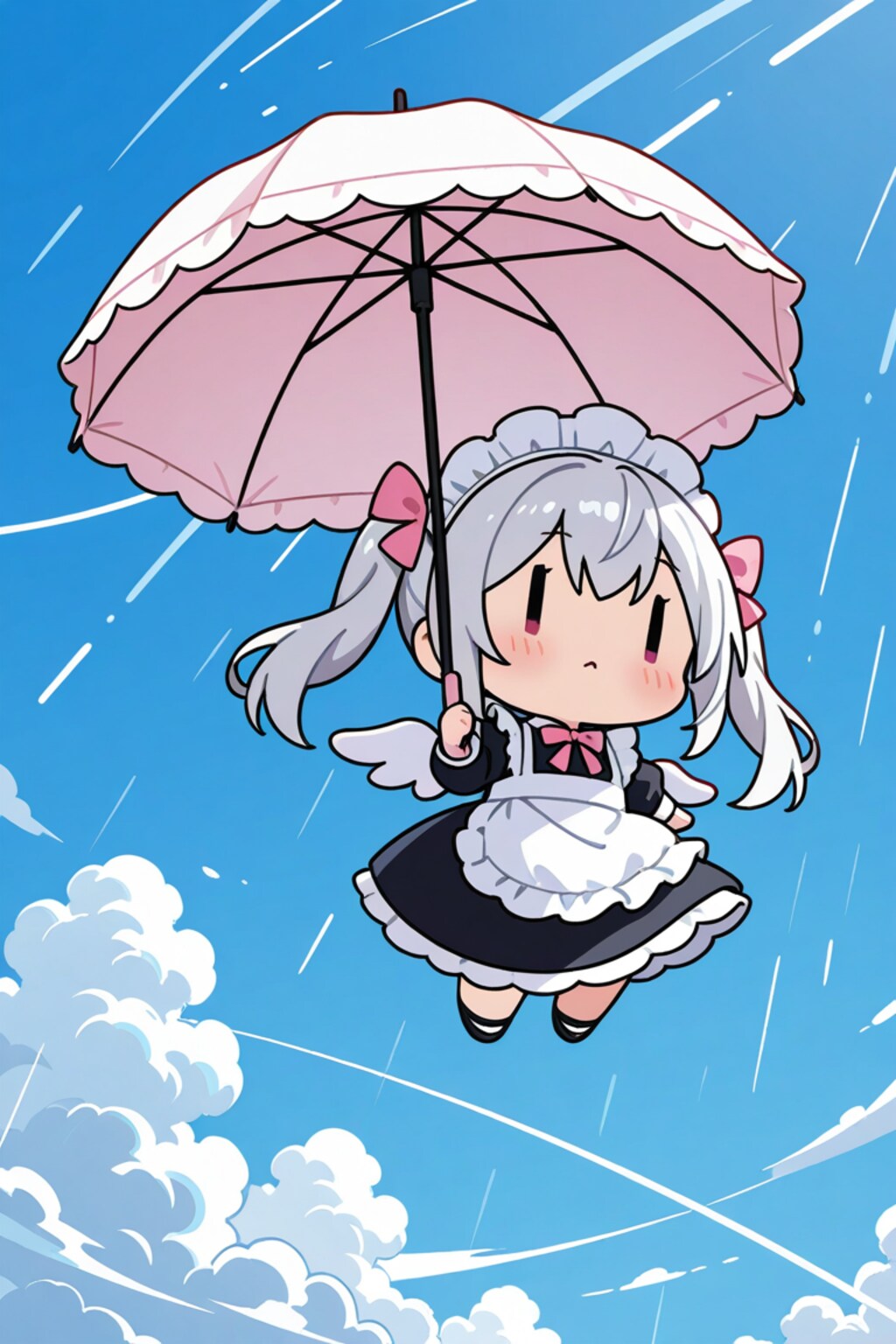傘で飛ぶチビメイドさん