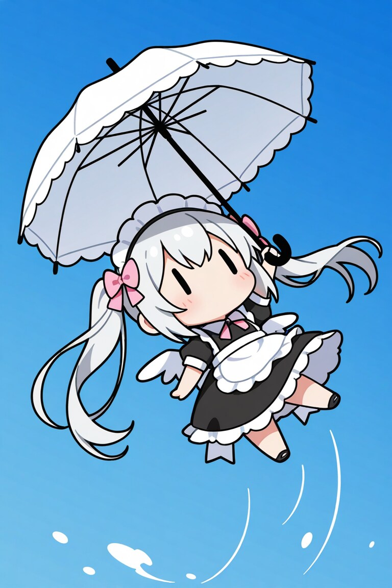 傘で飛ぶチビメイドさん | の人気AIイラスト・グラビア