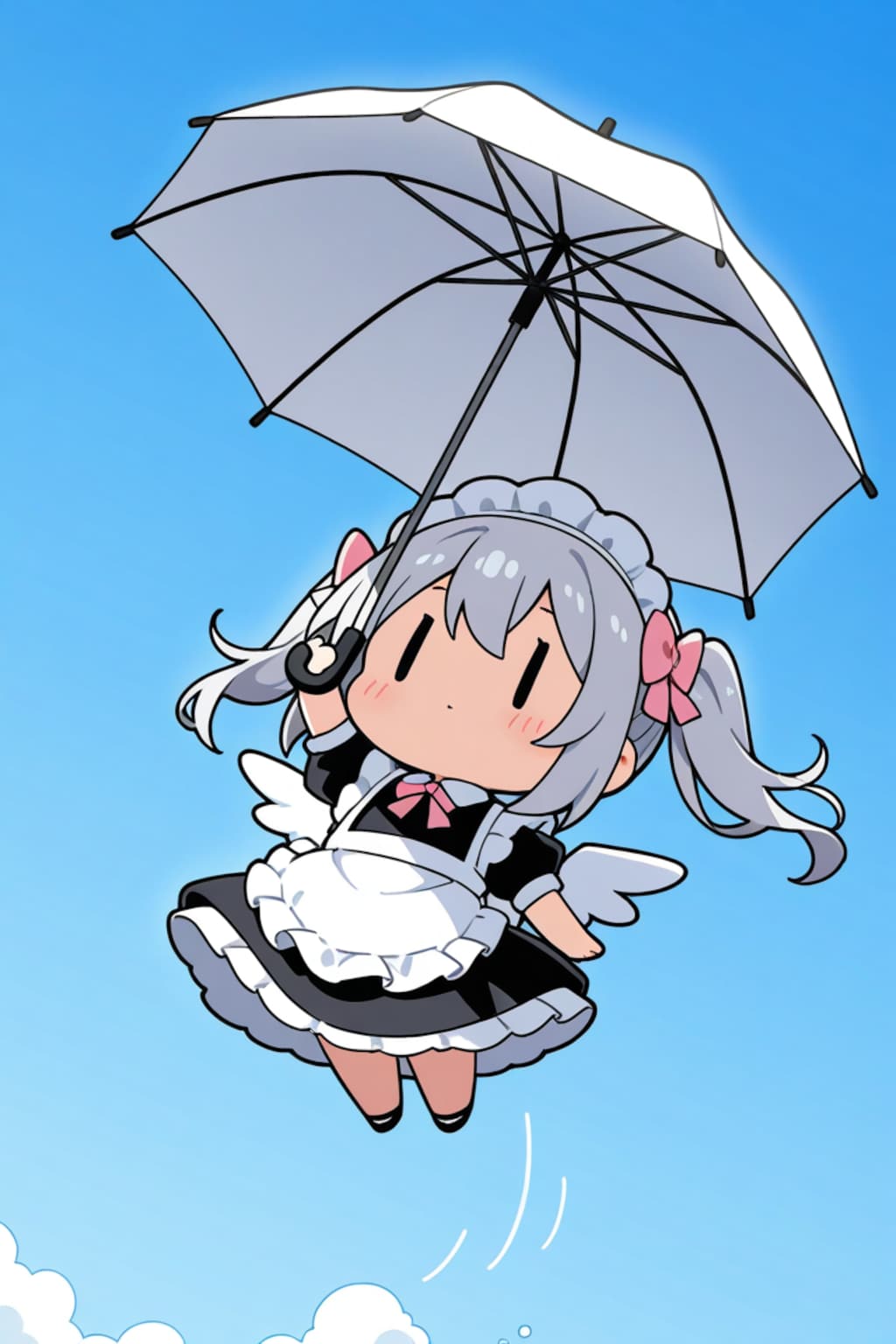 傘で飛ぶチビメイドさん