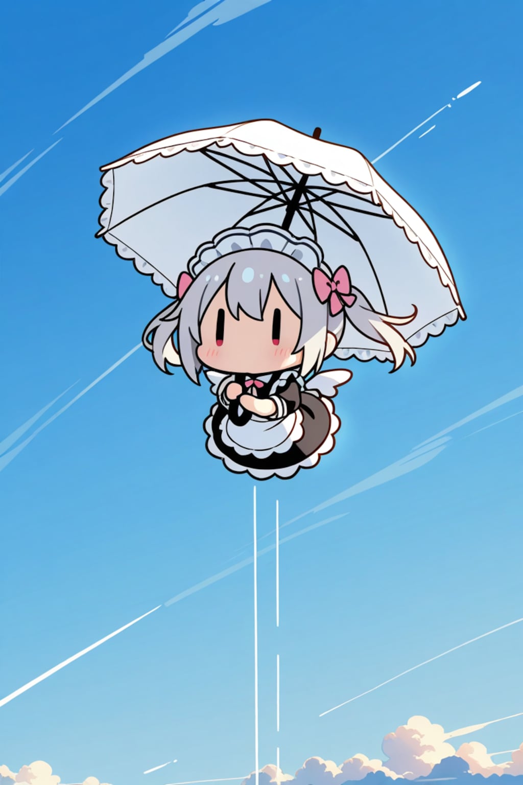 傘で飛ぶチビメイドさん