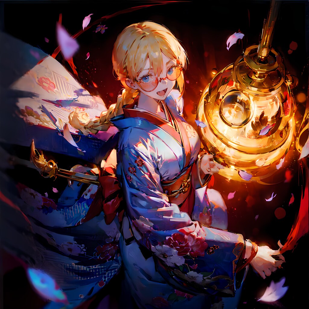 三つ編み和服眼鏡