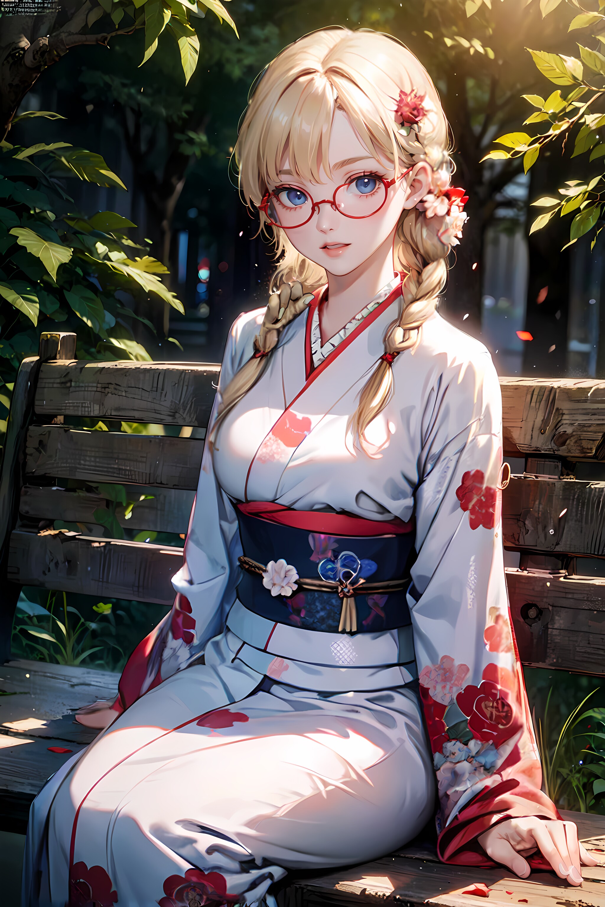 三つ編み和服眼鏡