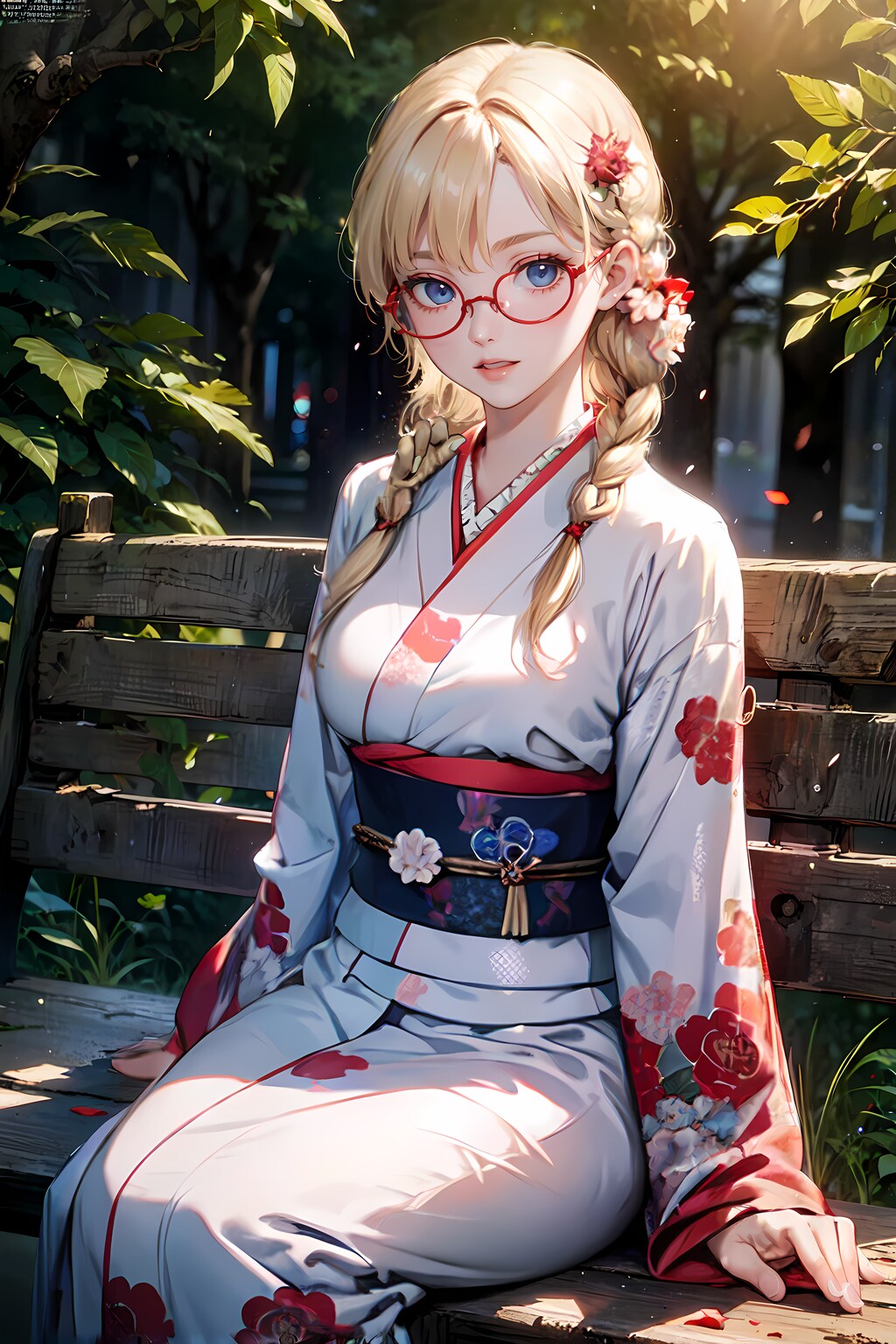 三つ編み和服眼鏡