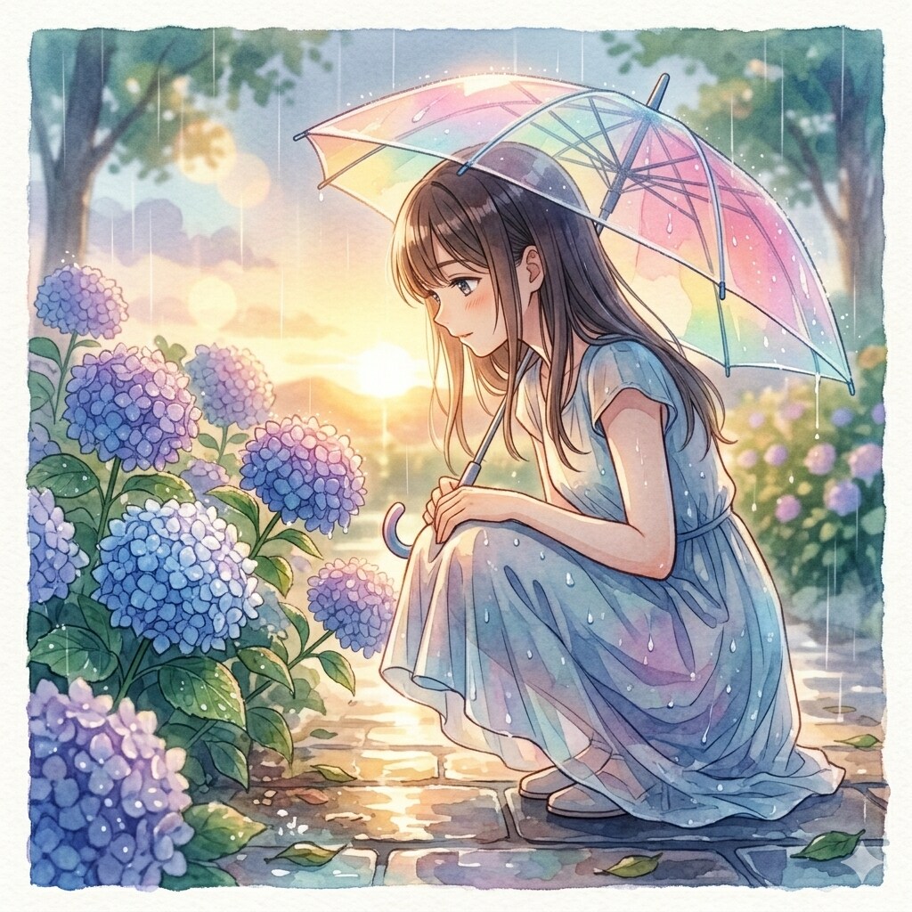 梅雨空に紫陽花