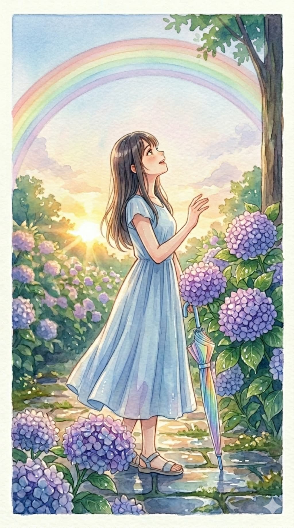 梅雨空に紫陽花