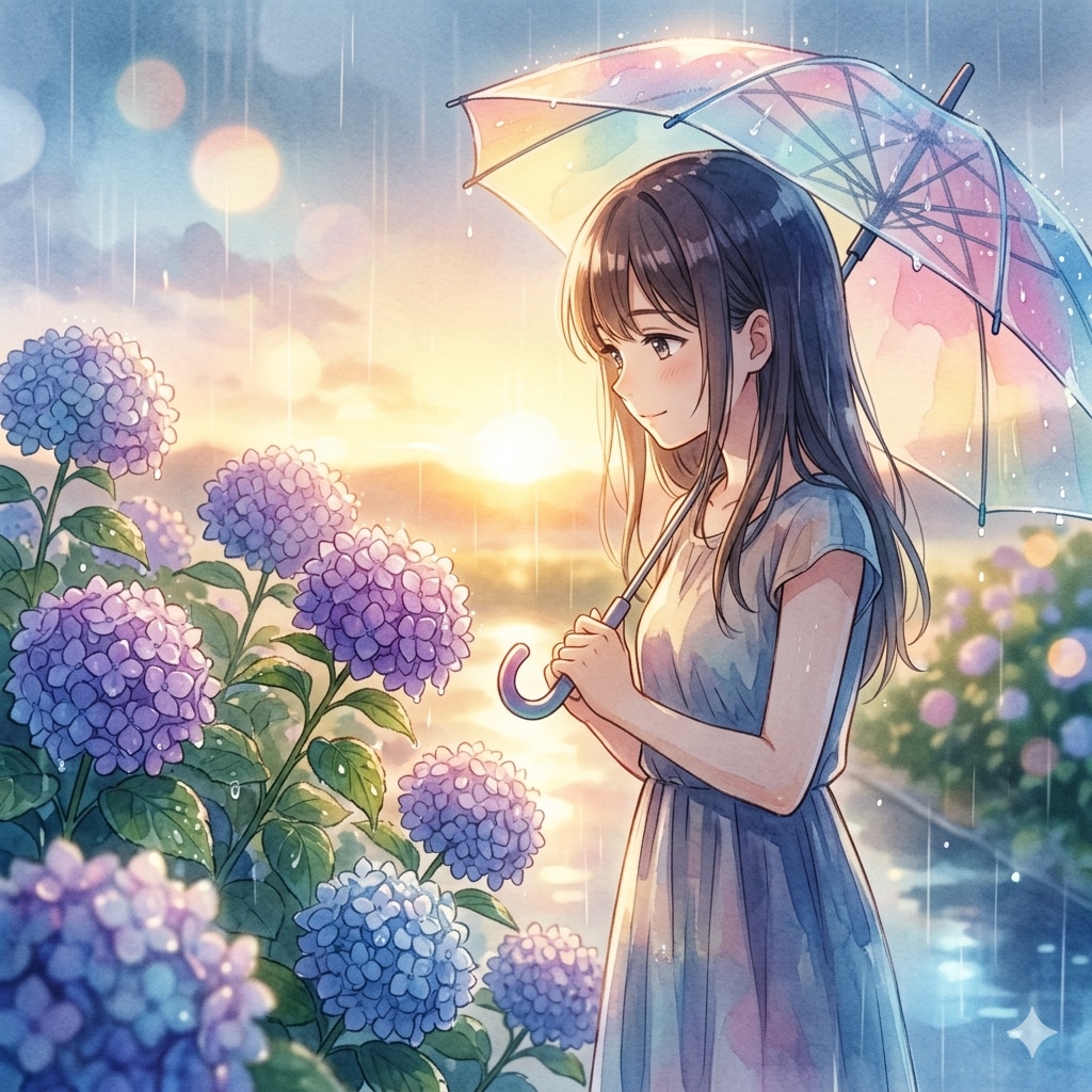 梅雨空に紫陽花