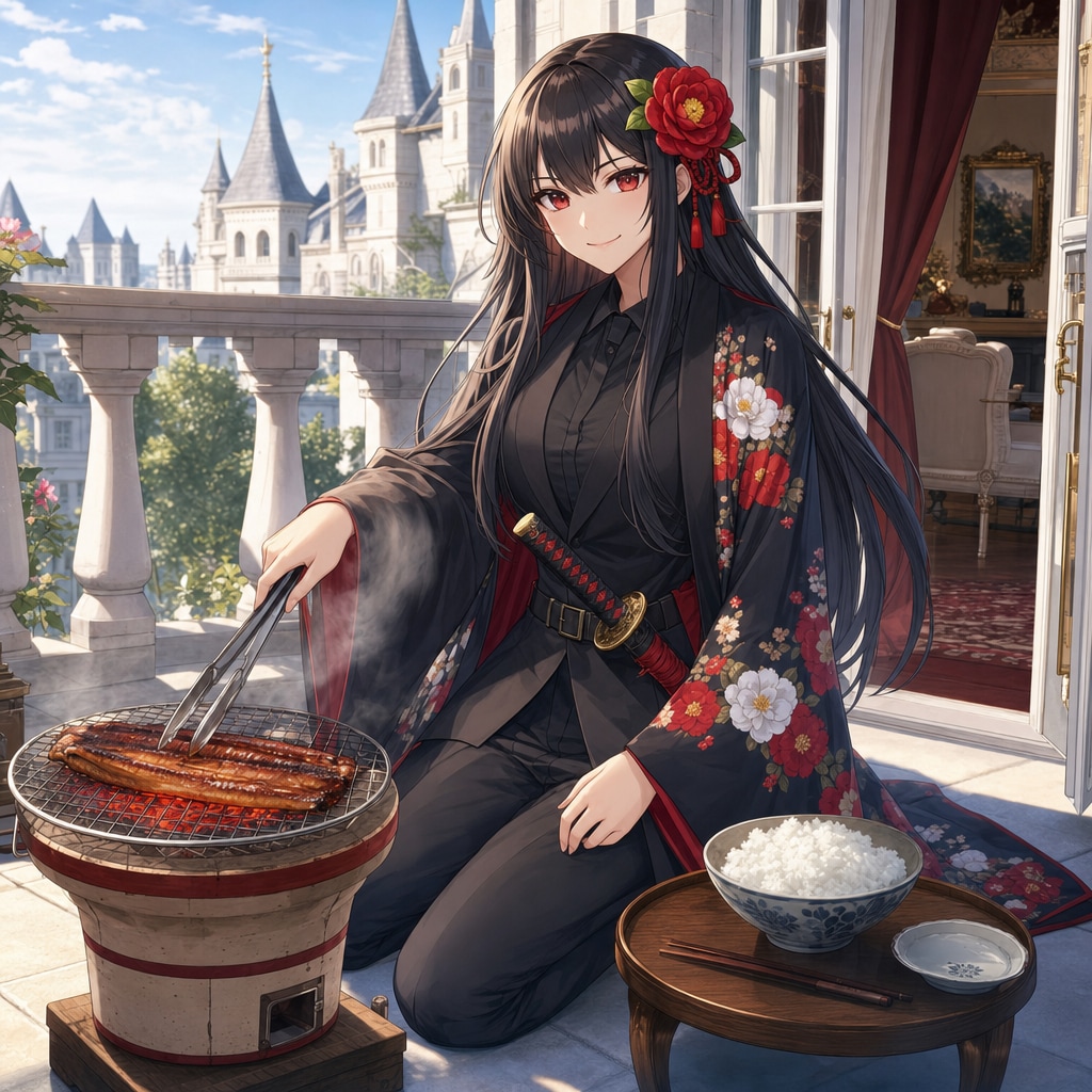鰻を七輪で焼くツバキ | の人気AIイラスト・グラビア