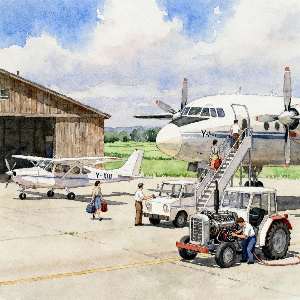 昭和レトロ画　空港駐機スポット