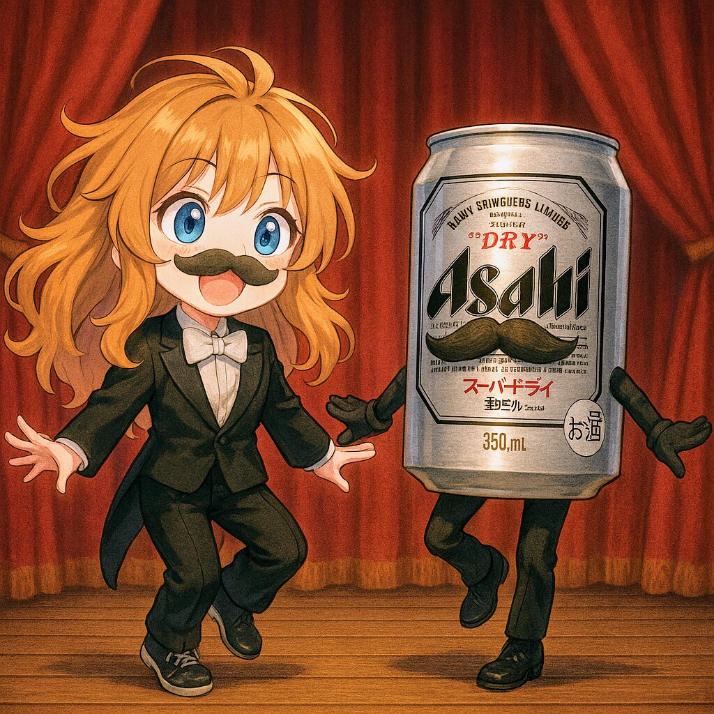 ヒゲダンスを踊るビール缶と小さな女の子 | の人気AIイラスト・グラビア