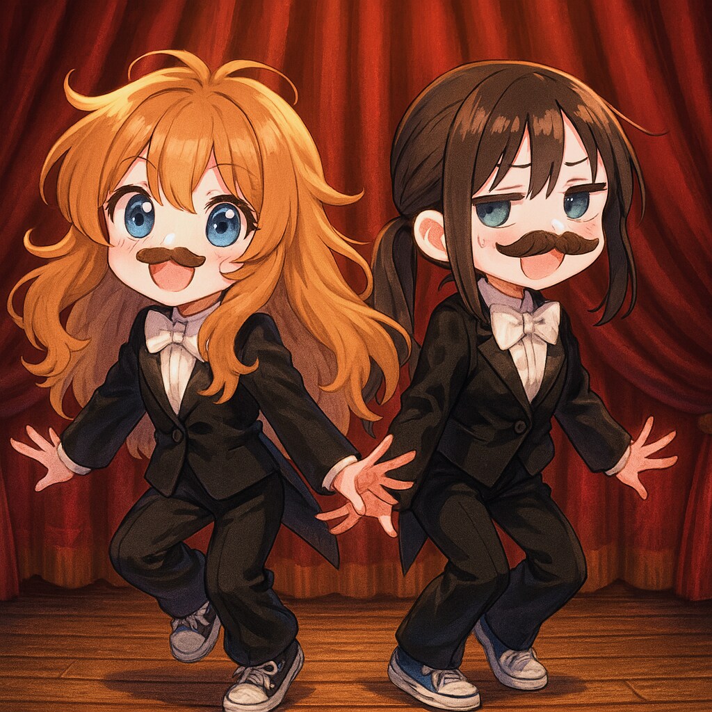 ヒゲダンスを踊るビール缶と小さな女の子