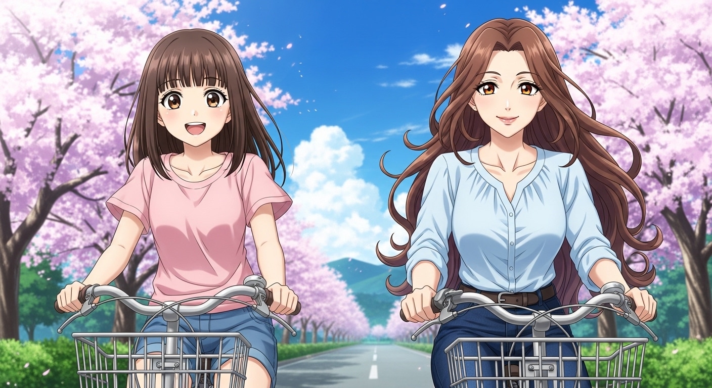 自転車に乗る母娘 | の人気AIイラスト・グラビア