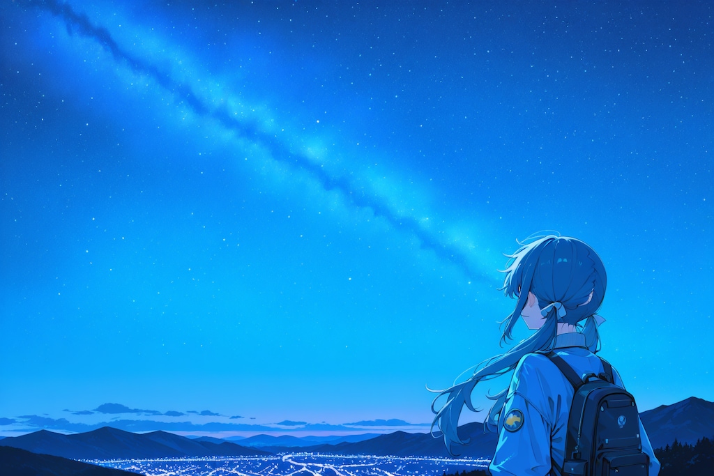 夜景と山ガール