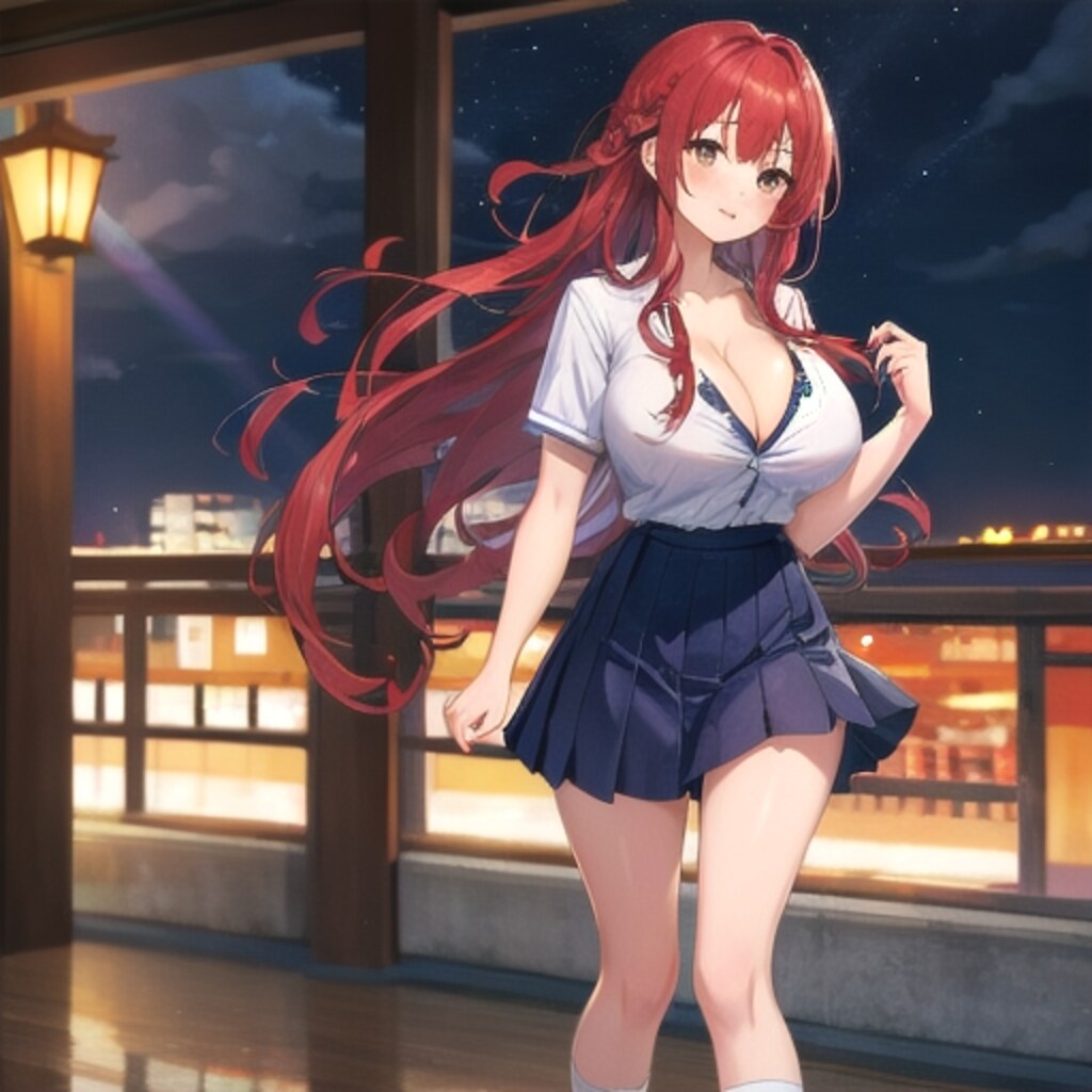 夏服の赤髪女の子