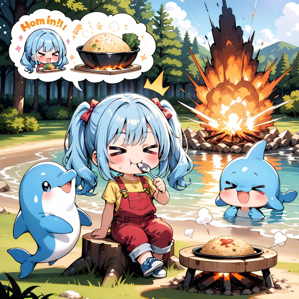 チャーハンを食べる青髪ちゃん