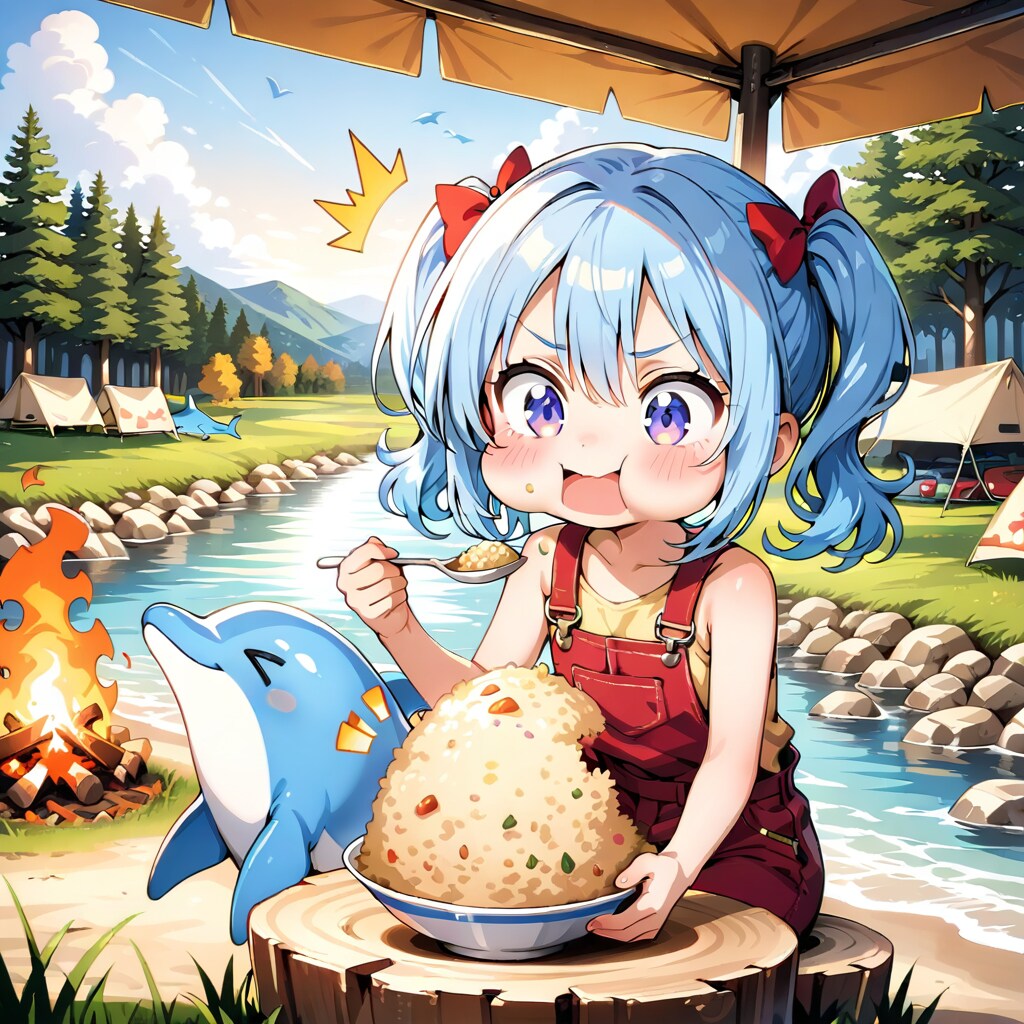 チャーハンを食べる青髪ちゃん