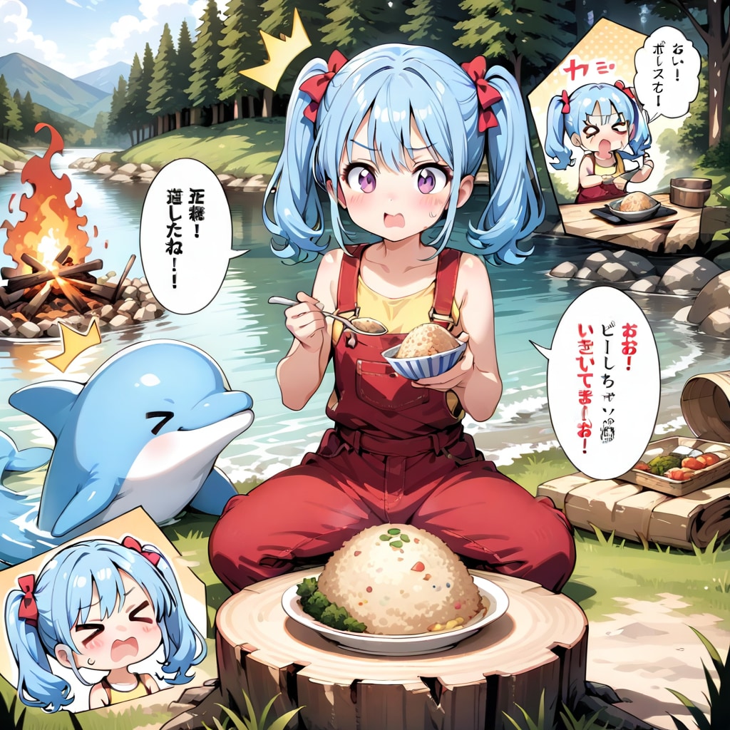 チャーハンを食べる青髪ちゃん