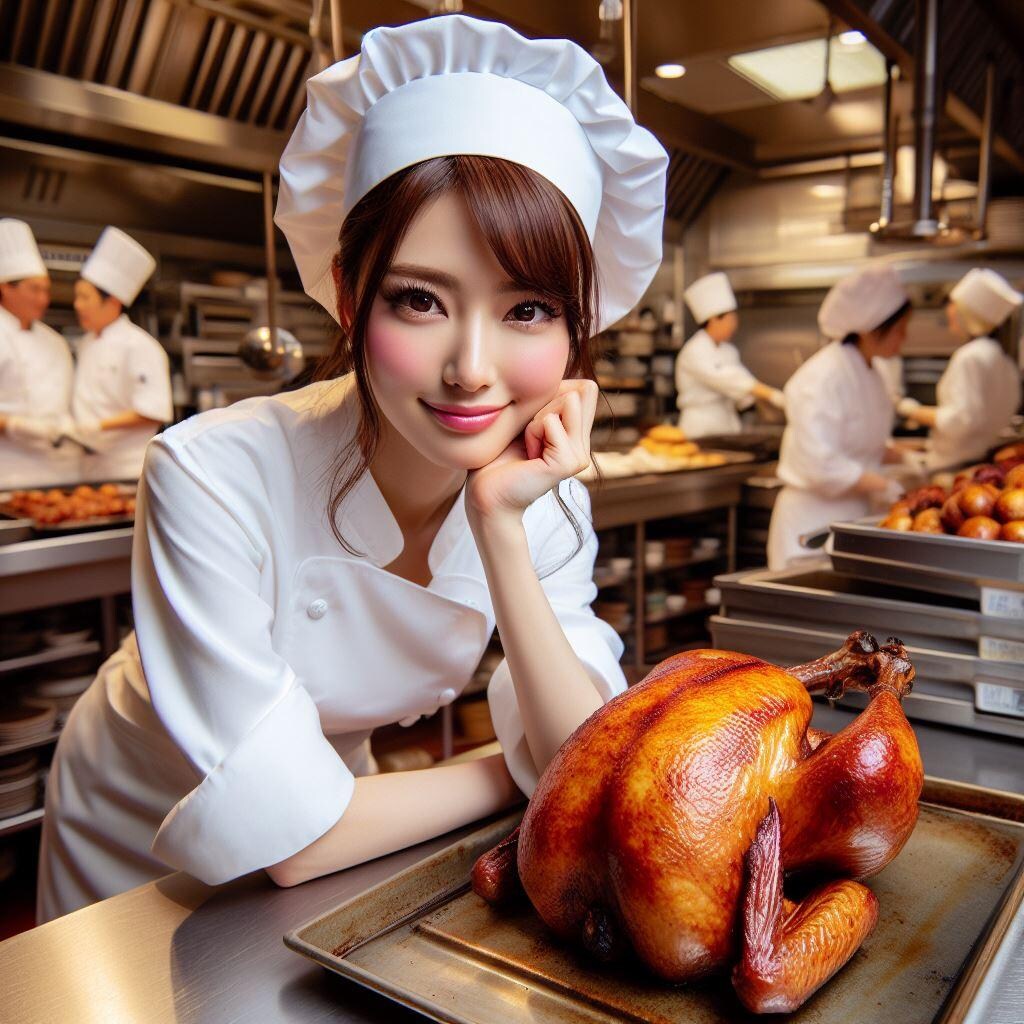 クリスマス料理を調理中のシェフ