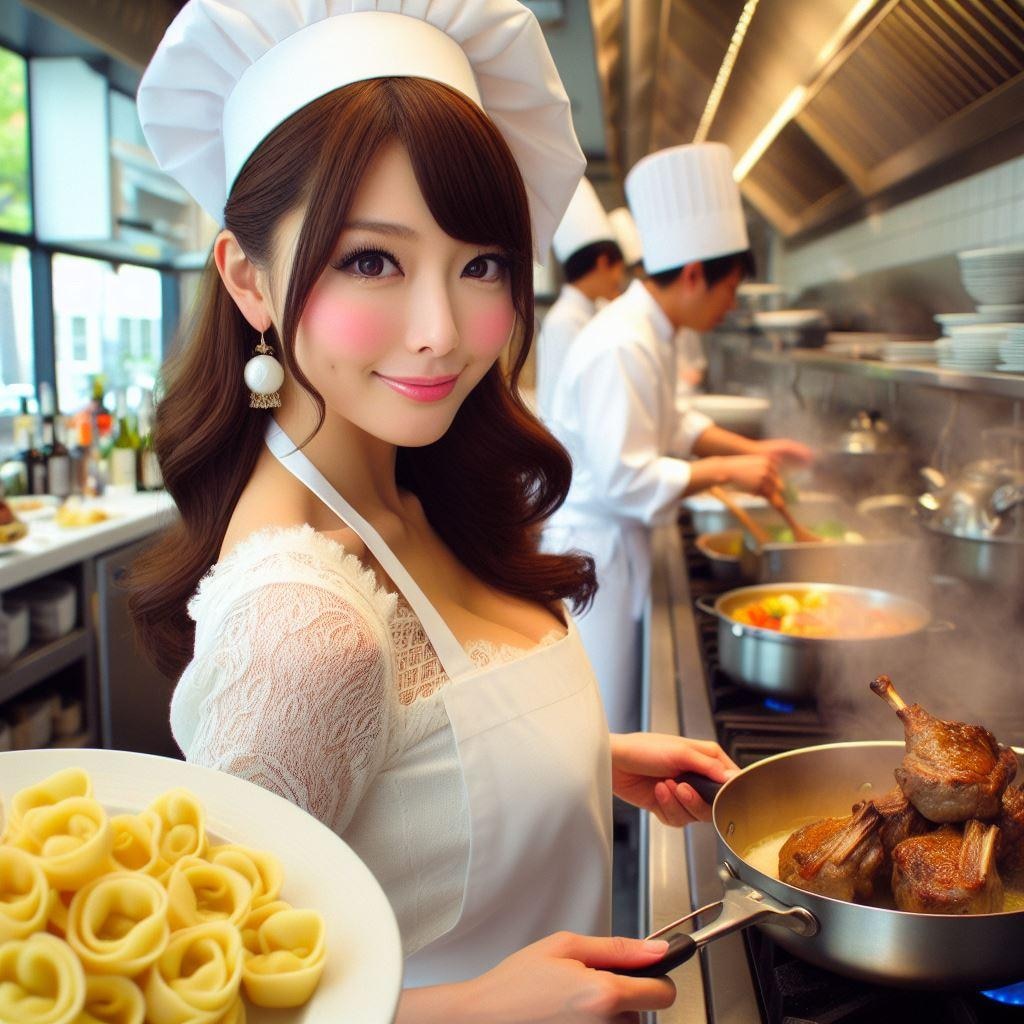 クリスマス料理を調理中のシェフ