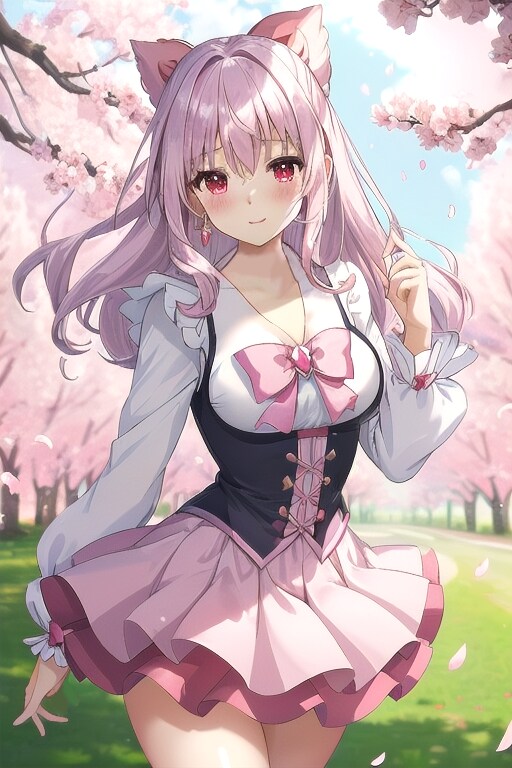 桜に舞う猫耳美少女