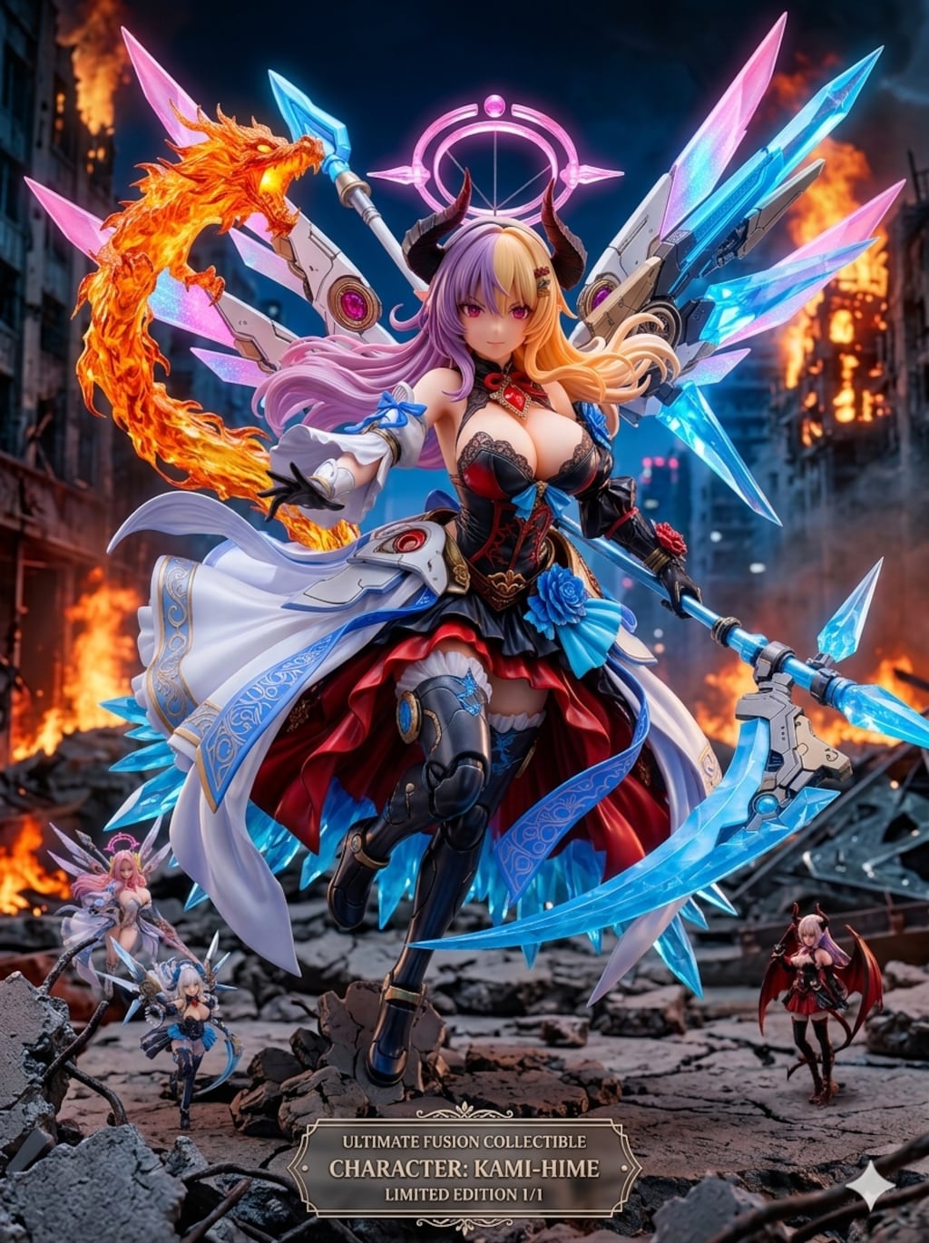 異世界制服少女達　 メカ娘の魔法少女アークと魔王ルリと レッドゴスロリ魔王付きドラゴン娘