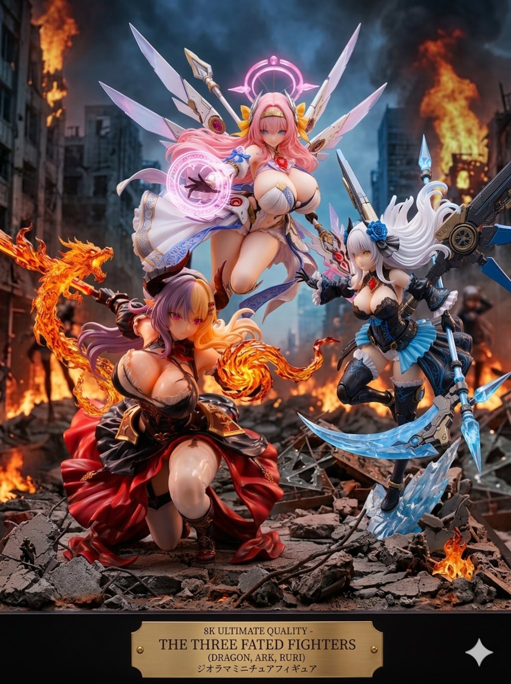 異世界制服少女達　 メカ娘の魔法少女アークと魔王ルリと レッドゴスロリ魔王付きドラゴン娘