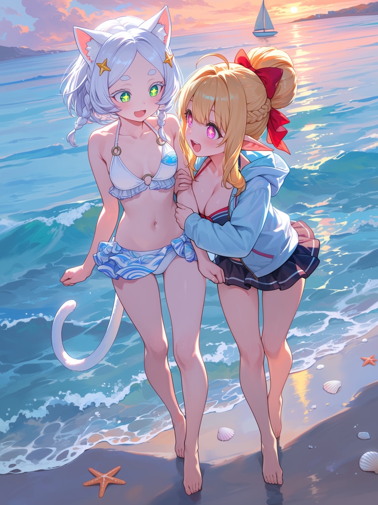猫耳とエルフの女の子